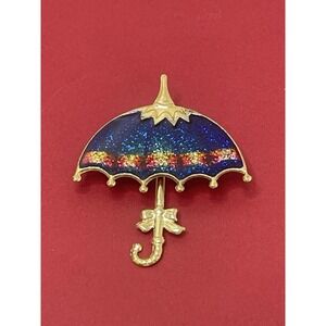 Vintage Lapel Pin 2" Blue Umbrella